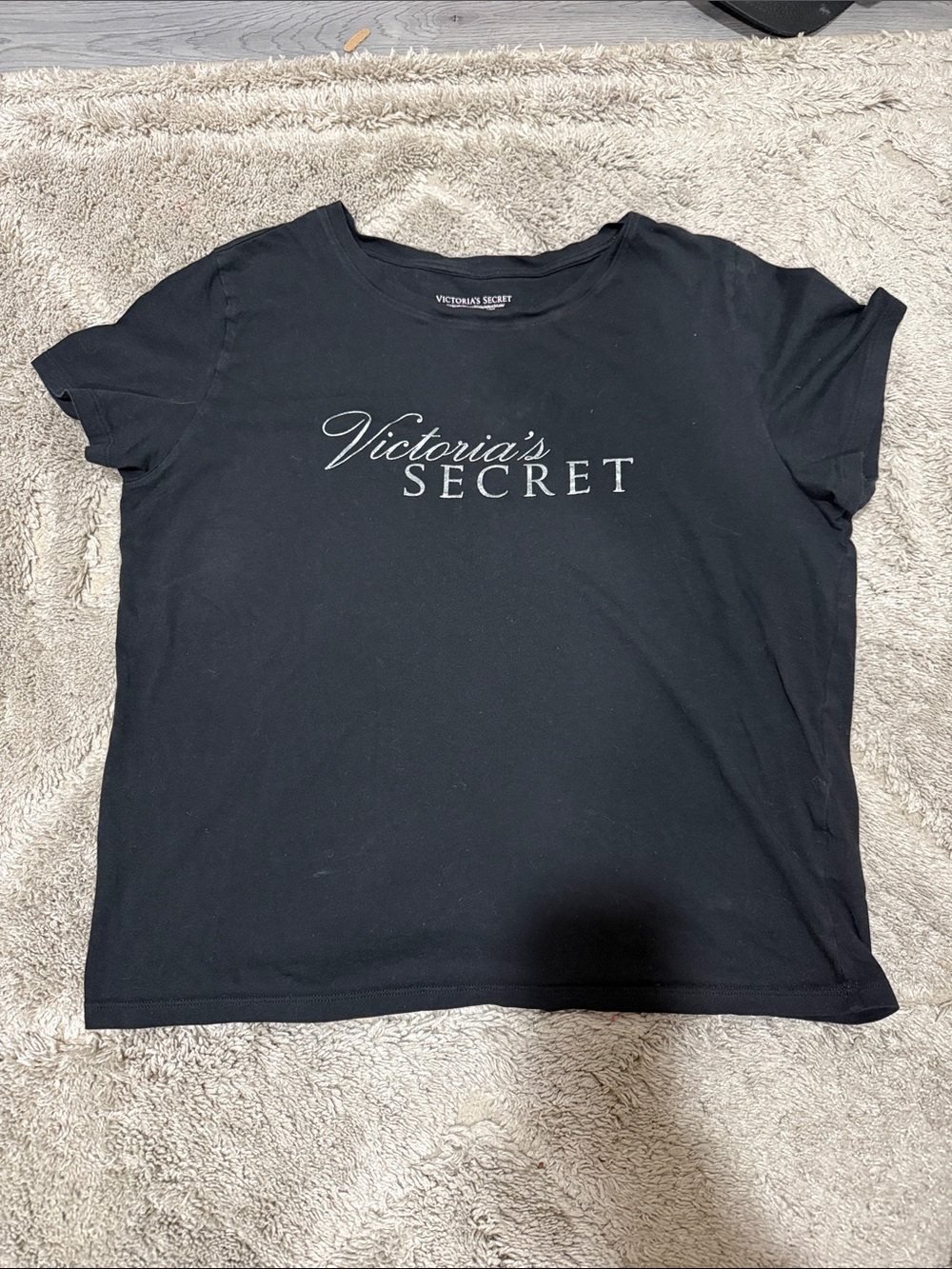 Women’s black with silver lettering Victorias Secret tee shirt Sz M